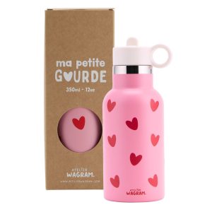 Gourde 350ml - Rose coeurs rouges