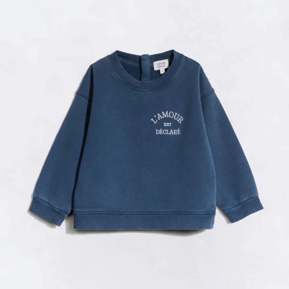 Sweat enfant "L'amour est déclaré"- Bleu garment dye
