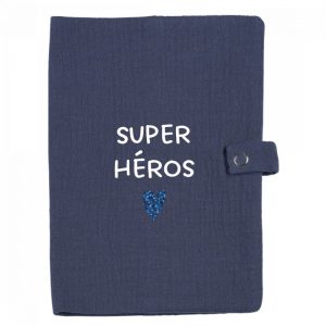 Protège carnet de sante - Gaze bleu jean
