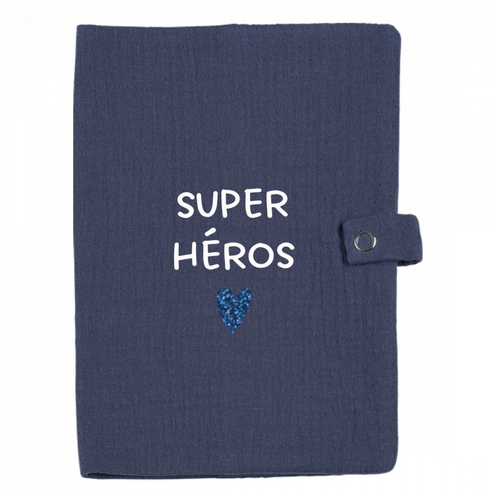 Protège carnet de sante - Gaze bleu jean