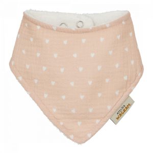 Bavoir bandana - Gaze rose coeurs beiges