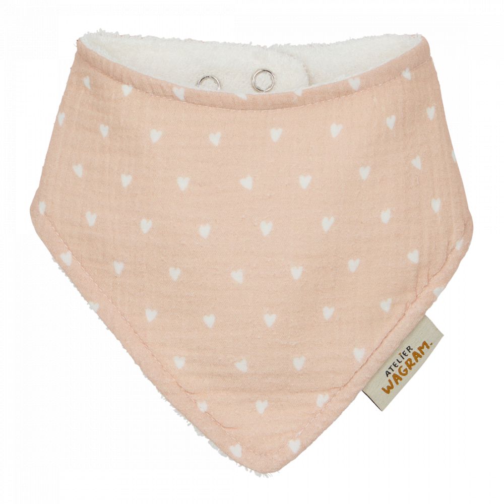 Bavoir bandana - Gaze rose coeurs beiges