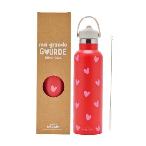 Gourde 600 ml - Rouge coeurs roses