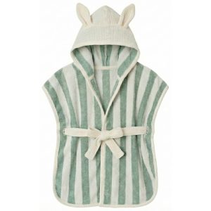 Peignoir bambou et gaze de coton - rayé ivoire / vert de gris