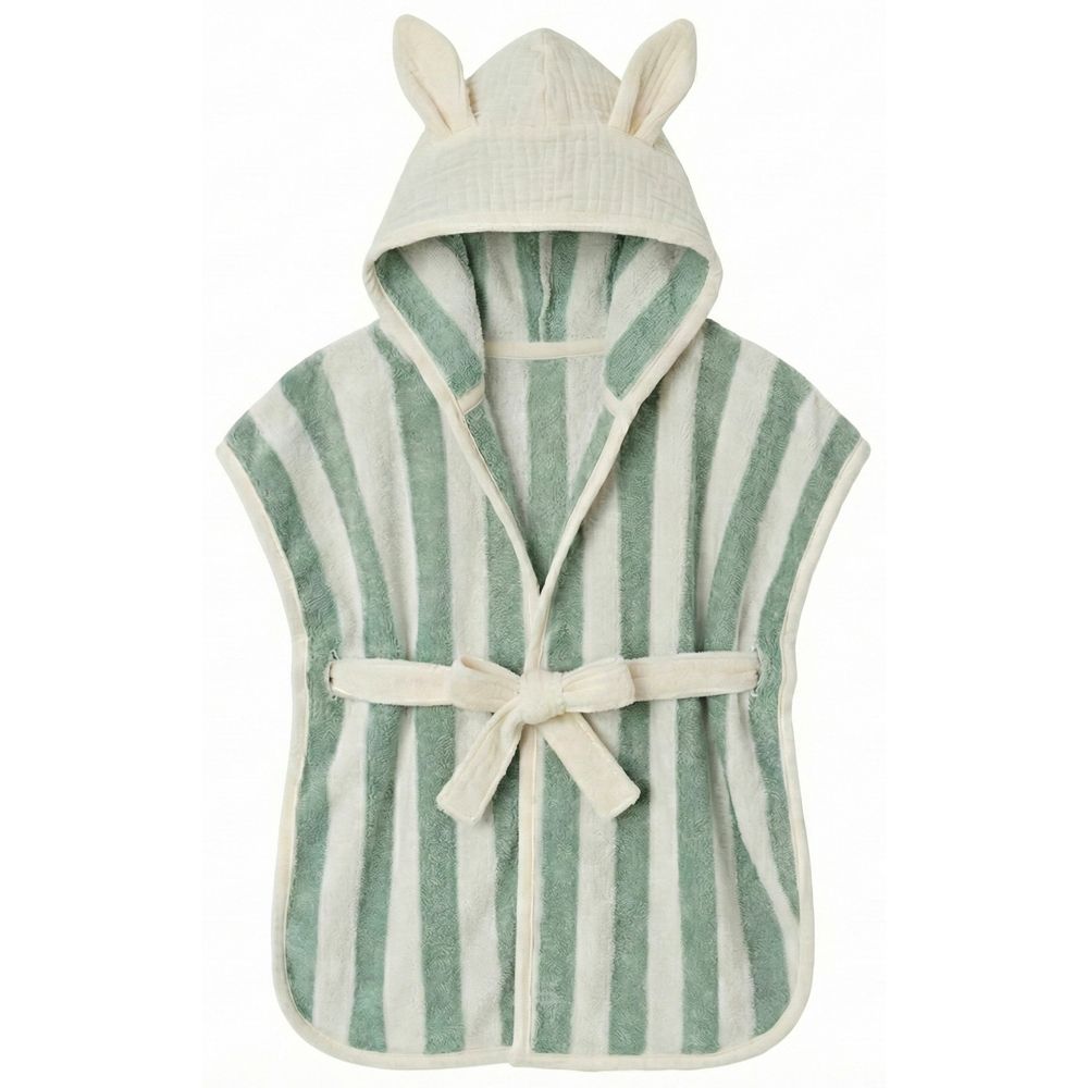 Peignoir bambou et gaze de coton - rayé ivoire / vert de gris