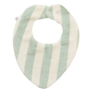 Bavoir-bandana réversible bambou & gaze de coton - Rayé ivoire/ vert de gris