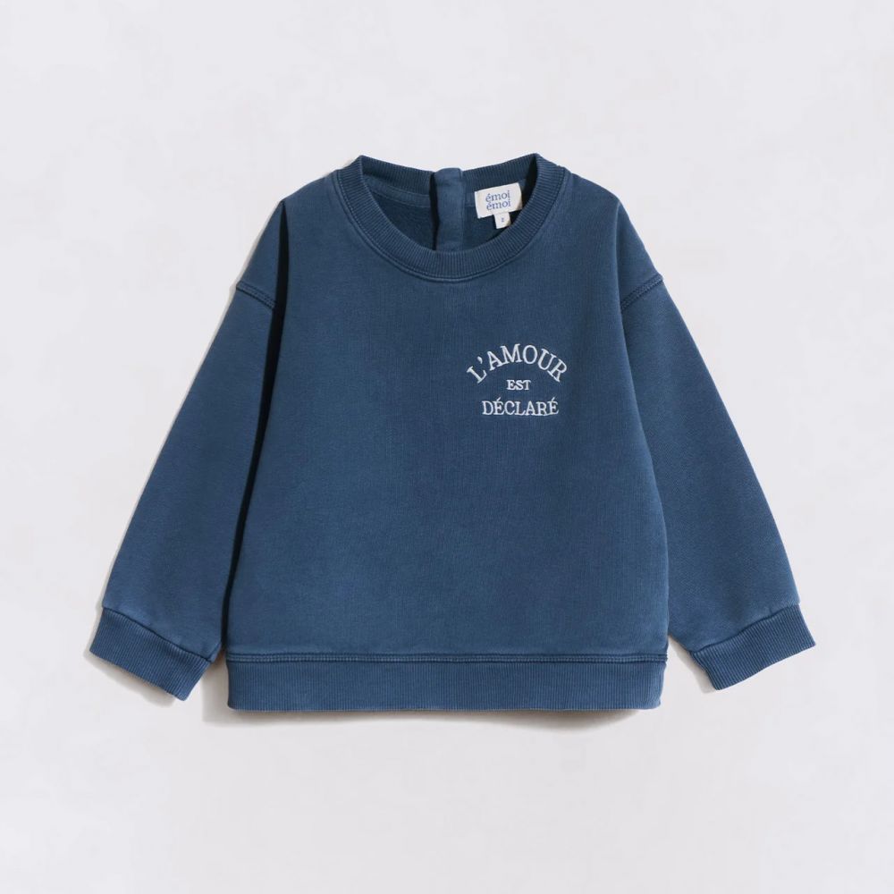 Sweat bébé "L'amour est déclaré"- Bleu garment dye
