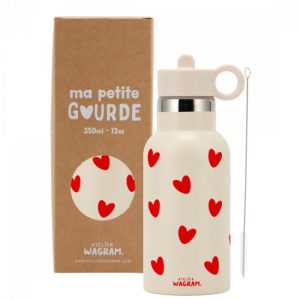 Gourde 350ml - Écru coeurs rouges