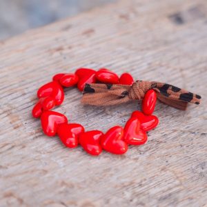 Bracelet Femme - Maxi Coeurs ROUGE & Noeud Léopard