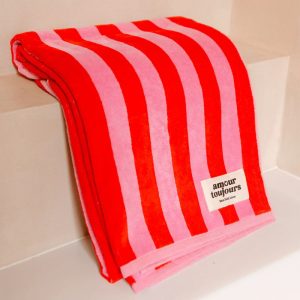 Serviette de bain - Rayures rose et rouge