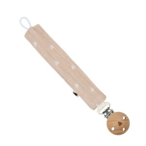Attache tétine - Gaze beige petits coeurs