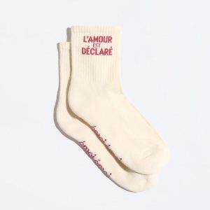 Chaussettes "L'amour est déclaré" - Crème et rouge