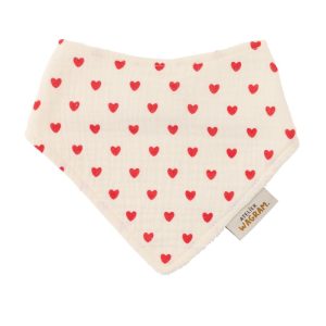 Bavoir bandana - Gaze coeurs rouges